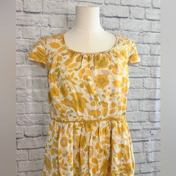 Boden Floral Dress 100% Linen Yellow & White Garden Girly Geek Chic Nerd - Picture 4 of 12